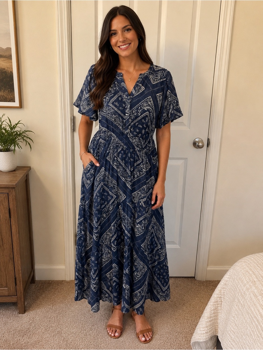 Simply Vera Vera Wang Navy Blue Patterned Maxi Dress